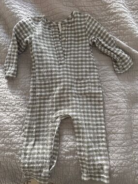 Rylee + Cru Beige and White Gingham Kids One-Piece Footie